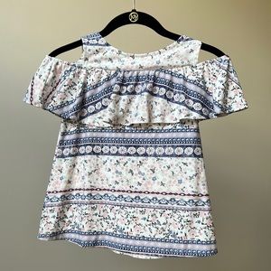 Girls floral open shoulder dress shirt